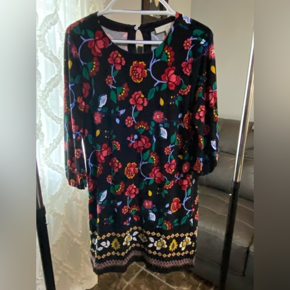 Loft Black Floral Dress Size Medium